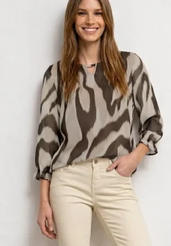 3/4-Arm Bluse mit Rundhals aus Chiffon