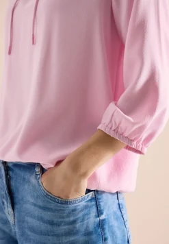 3/4-Arm Bluse mit Split Neck und Bändern