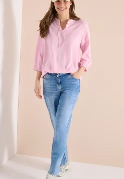 3/4-Arm Bluse mit Split Neck und Bändern
