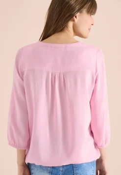 3/4-Arm Bluse mit Split Neck und Bändern