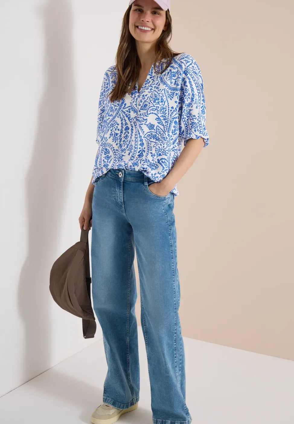 3/4-Arm Bluse mit Split Neck und Glitzer