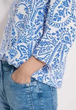 3/4-Arm Bluse mit Split Neck und Glitzer