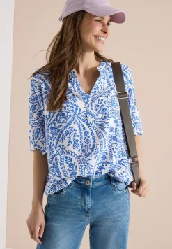 3/4-Arm Bluse mit Split Neck und Glitzer