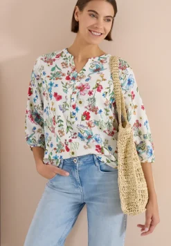 3/4-Arm Bluse mit Split Neck und Print