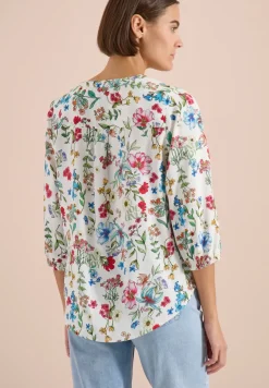 3/4-Arm Bluse mit Split Neck und Print