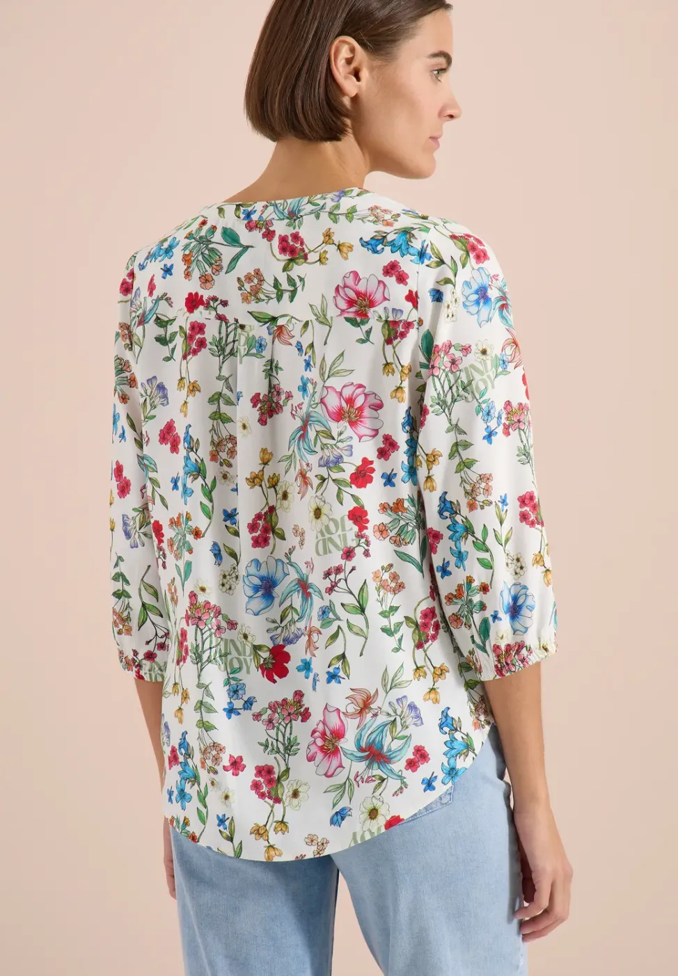 3/4-Arm Bluse mit Split Neck und Print
