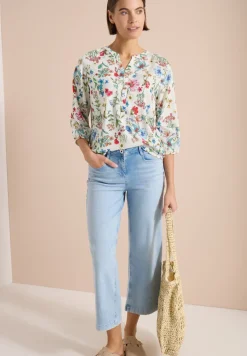 3/4-Arm Bluse mit Split Neck und Print