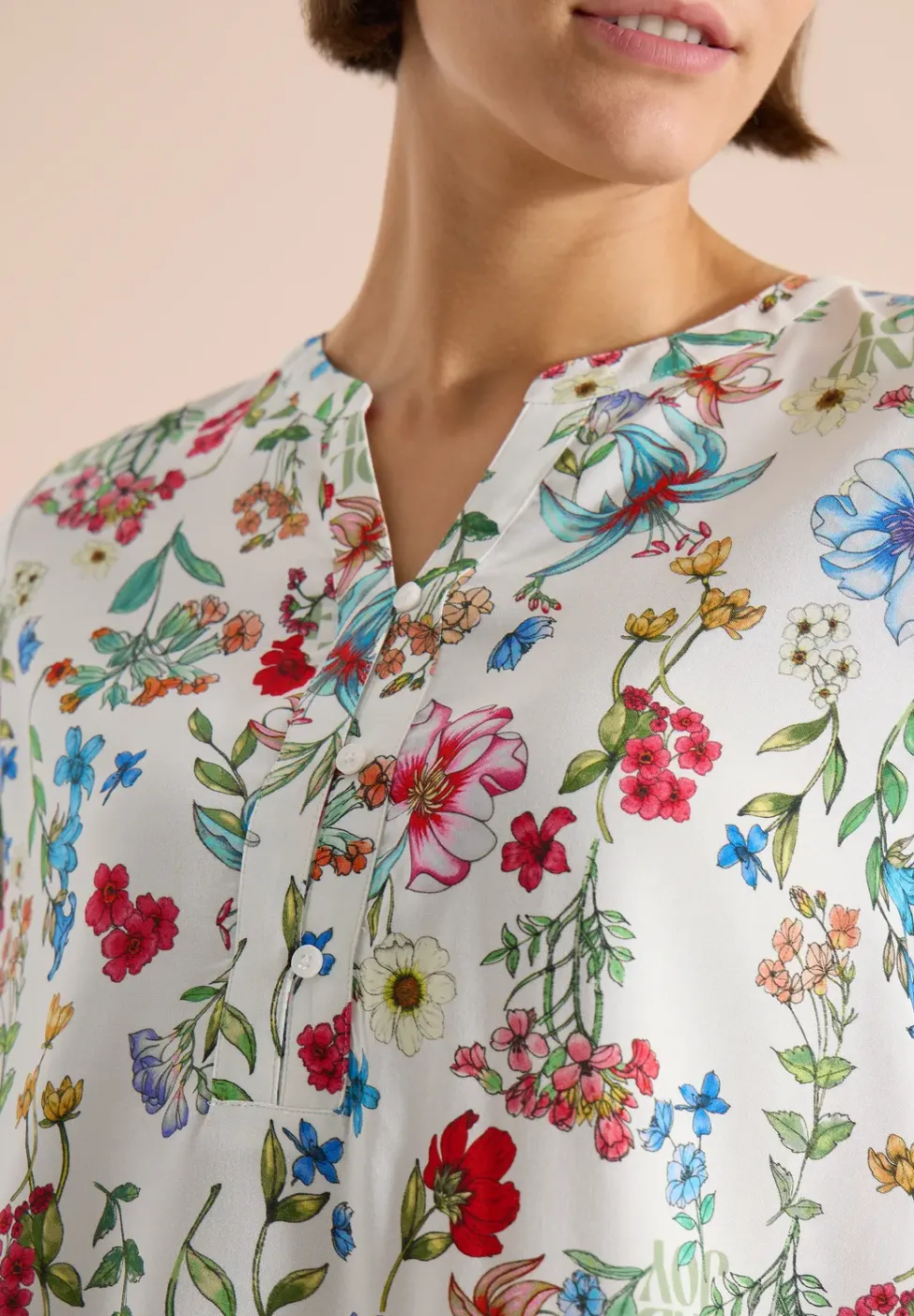 3/4-Arm Bluse mit Split Neck und Print
