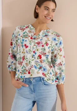 3/4-Arm Bluse mit Split Neck und Print