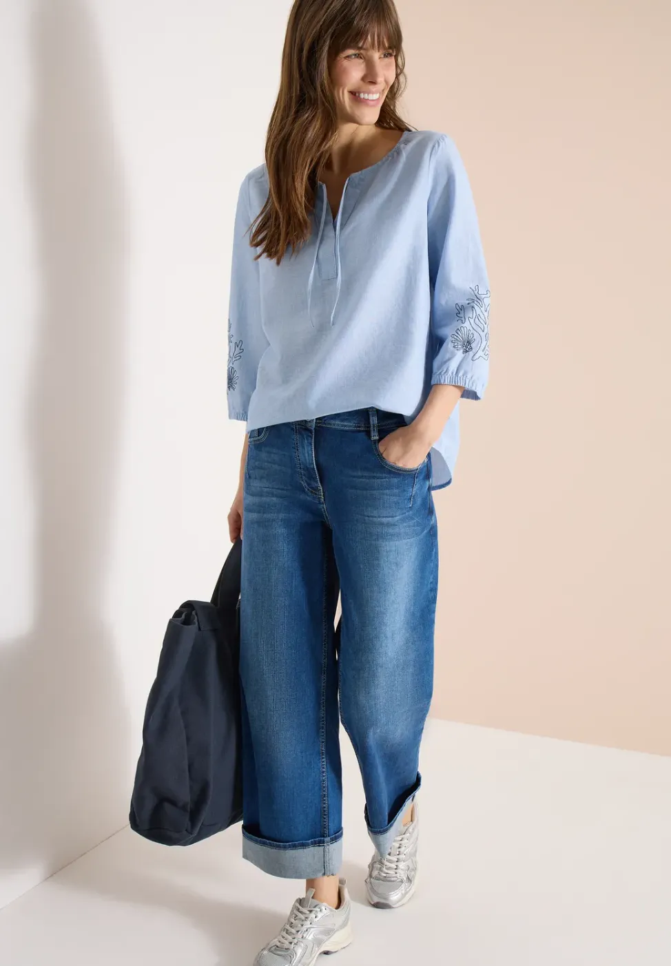 3/4-Arm Bluse mit Stickerei