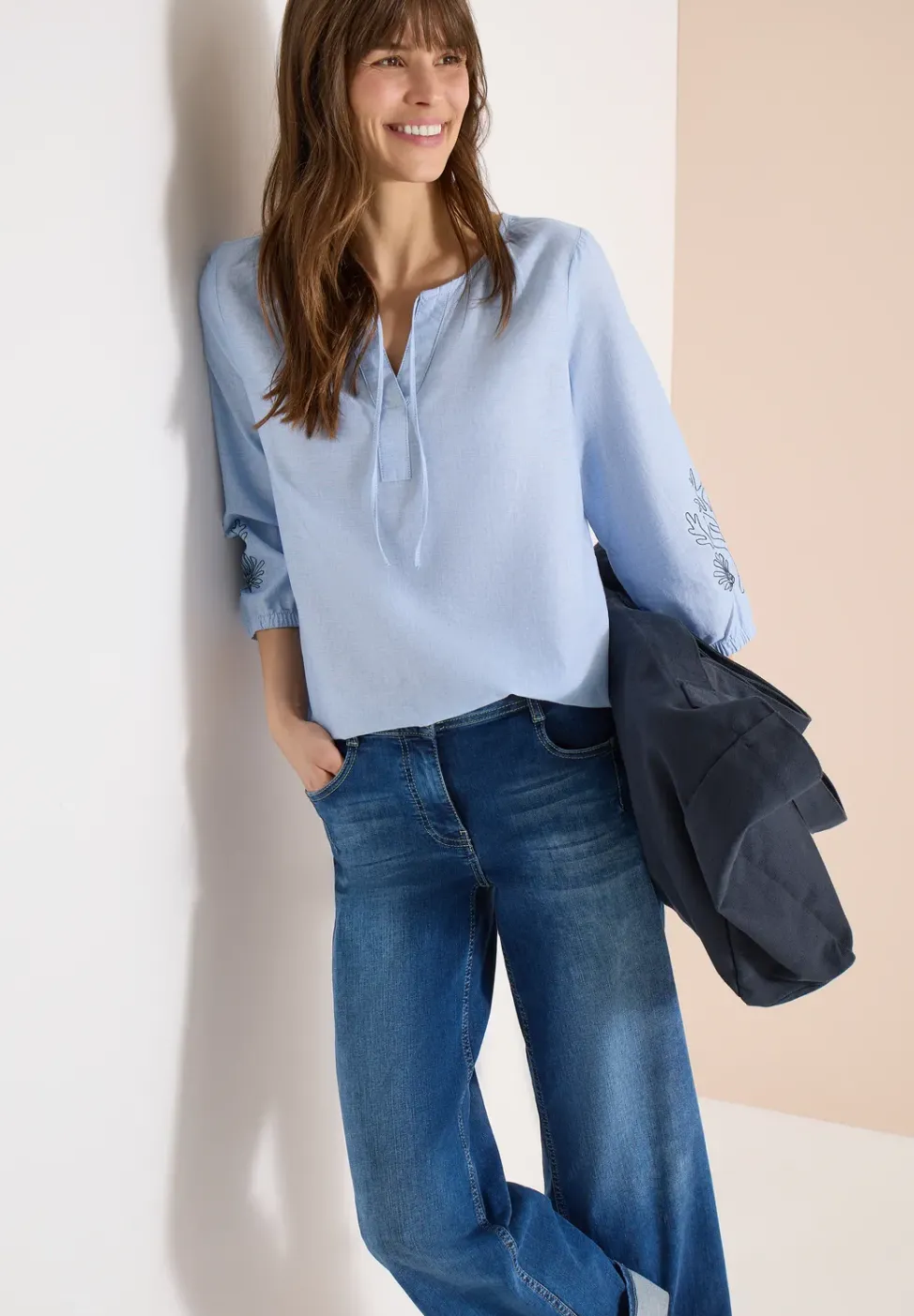 3/4-Arm Bluse mit Stickerei