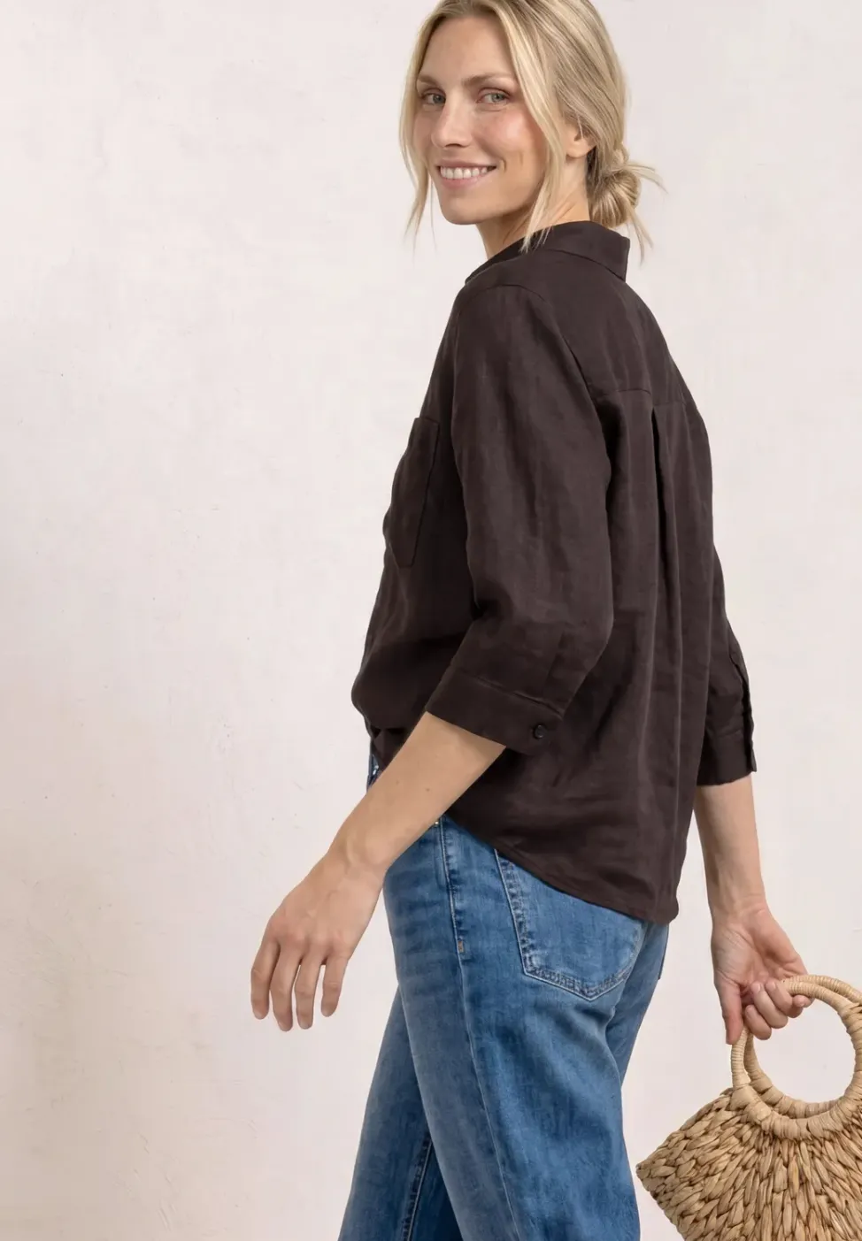 3/4-Arm Hemdbluse aus Leinen