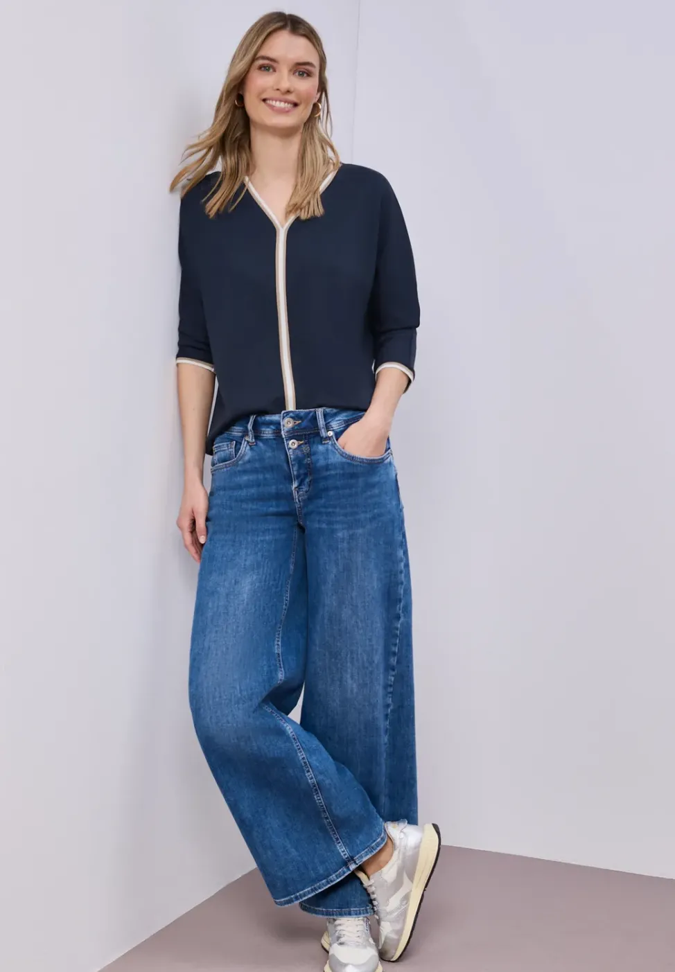 3/4-Arm Shirt mit Kontrastdetail