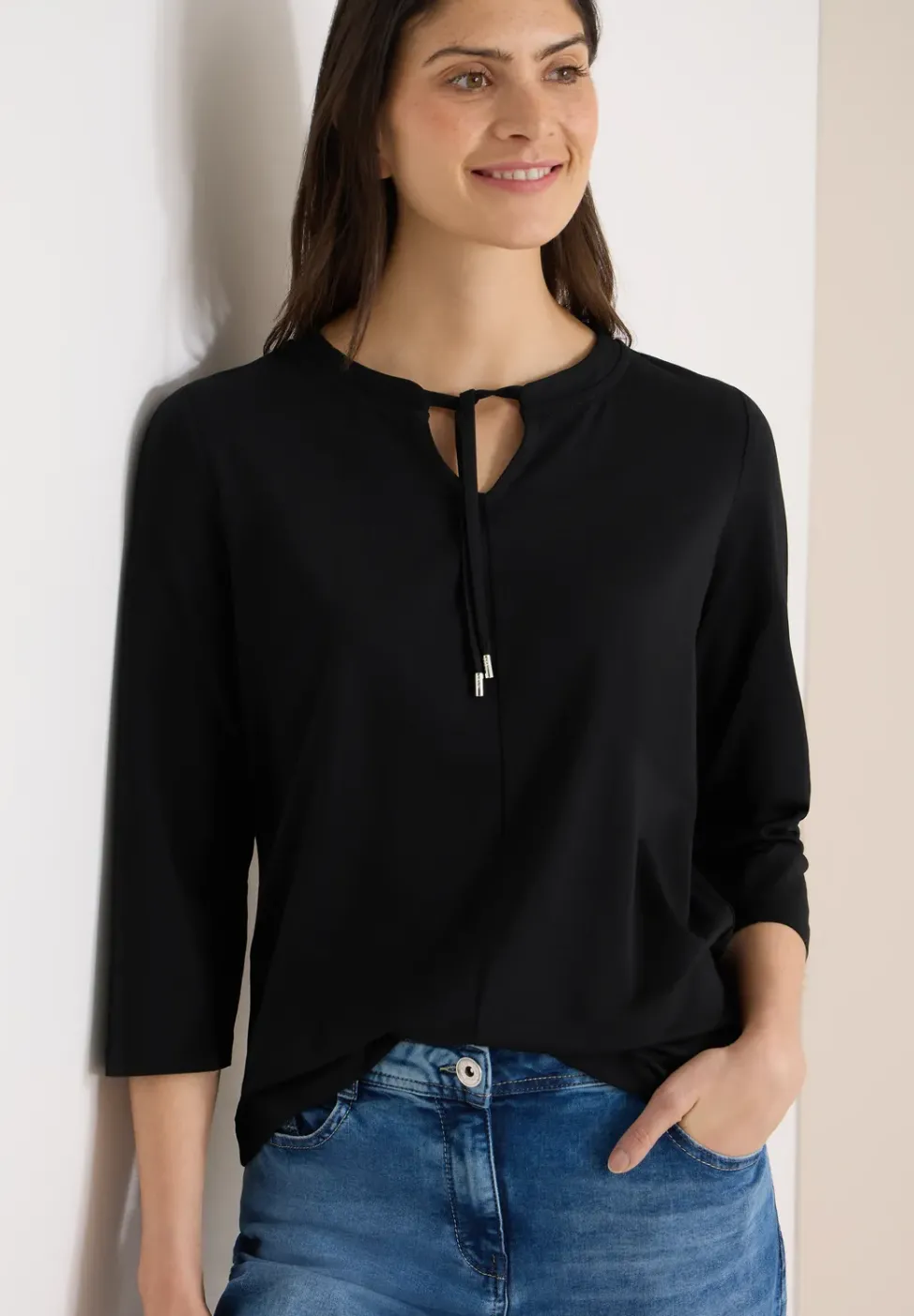 3/4-Arm Shirt mit Split Neck