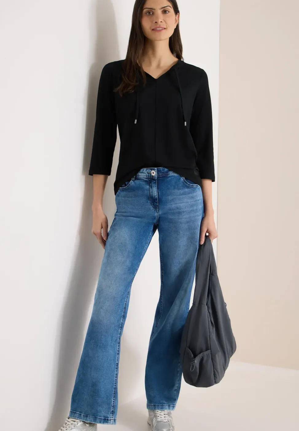 3/4-Arm Shirt mit Split Neck