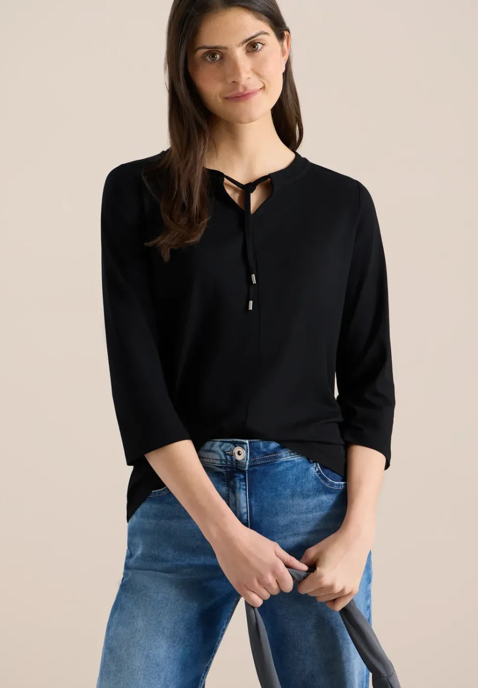 3/4-Arm Shirt mit Split Neck
