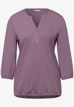 3/4-Arm Shirt mit Split Neck und Knöpfen