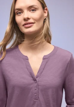 3/4-Arm Shirt mit Split Neck und Knöpfen