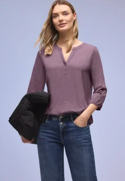 3/4-Arm Shirt mit Split Neck und Knöpfen