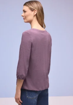 3/4-Arm Shirt mit Split Neck und Knöpfen