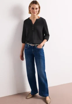 3/4-Arm Shirt mit Split Neck und Knöpfen