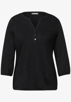 3/4-Arm Shirt mit Split Neck und Knöpfen