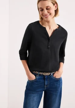 3/4-Arm Shirt mit Split Neck und Knöpfen