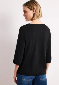 3/4-Arm Shirt mit Split Neck und Knöpfen