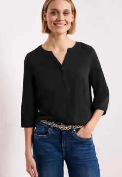 3/4-Arm Shirt mit Split Neck und Knöpfen