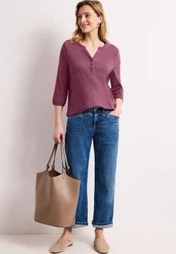 3/4-Arm Shirt mit Split Neck und Knöpfen