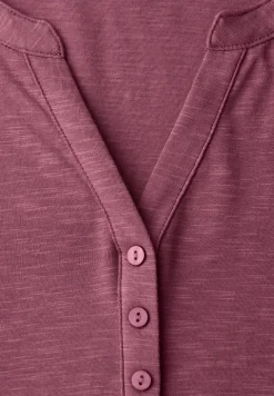3/4-Arm Shirt mit Split Neck und Knöpfen