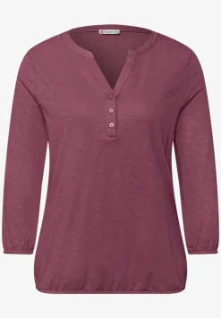 3/4-Arm Shirt mit Split Neck und Knöpfen