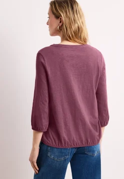 3/4-Arm Shirt mit Split Neck und Knöpfen