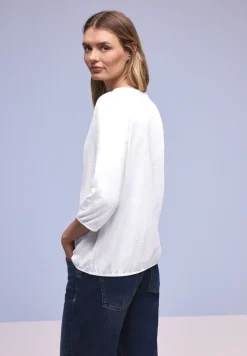 3/4-Arm Shirt mit Split Neck und Knöpfen