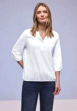3/4-Arm Shirt mit Split Neck und Knöpfen