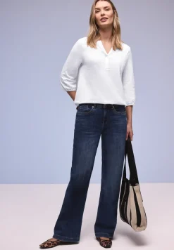 3/4-Arm Shirt mit Split Neck und Knöpfen