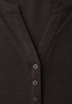 3/4-Arm Shirt mit Split Neck und Knöpfen