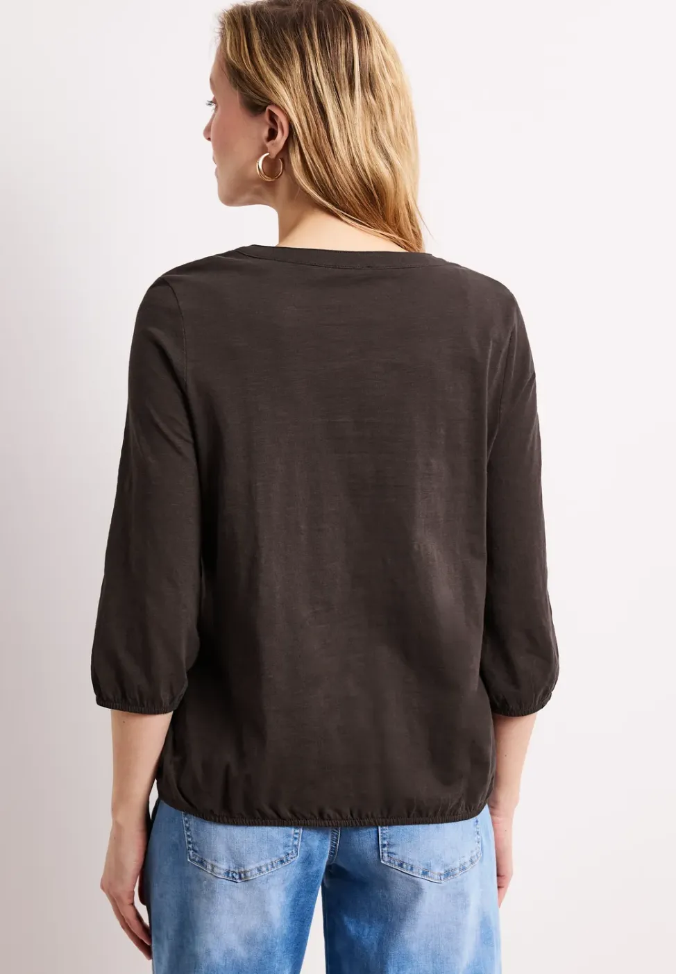 3/4-Arm Shirt mit Split Neck und Knöpfen