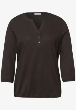 3/4-Arm Shirt mit Split Neck und Knöpfen