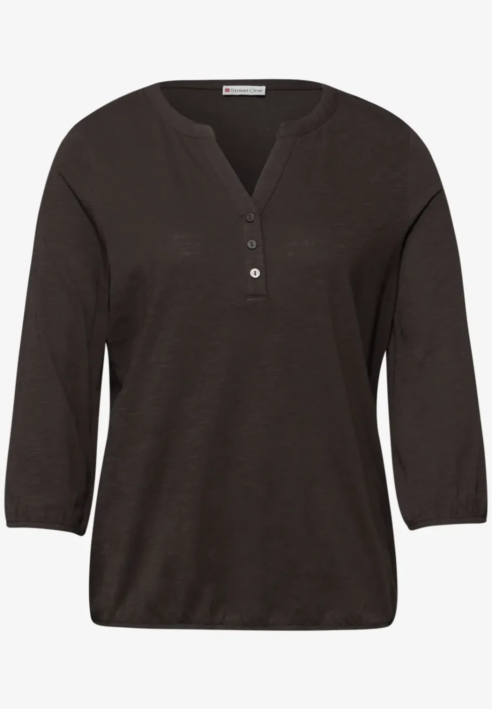 3/4-Arm Shirt mit Split Neck und Knöpfen