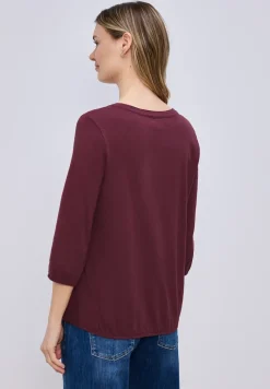 3/4-Arm Shirt mit Split Neck und Knöpfen
