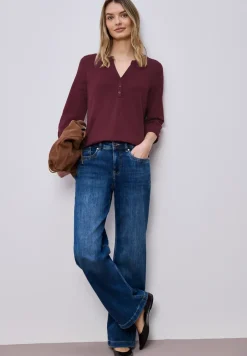 3/4-Arm Shirt mit Split Neck und Knöpfen