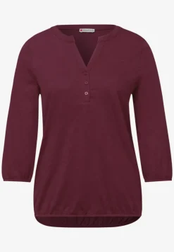 3/4-Arm Shirt mit Split Neck und Knöpfen