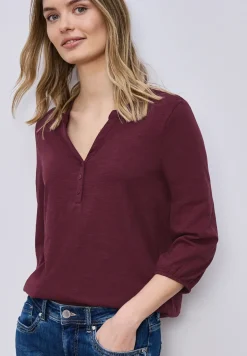 3/4-Arm Shirt mit Split Neck und Knöpfen