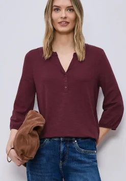 3/4-Arm Shirt mit Split Neck und Knöpfen
