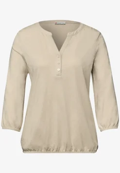 3/4-Arm Shirt mit Split Neck und Knöpfen