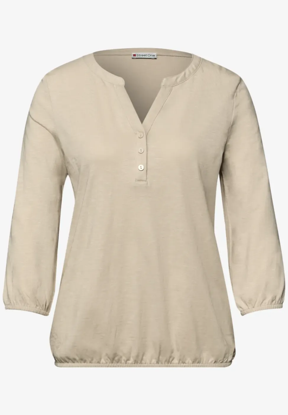 3/4-Arm Shirt mit Split Neck und Knöpfen