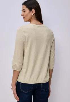 3/4-Arm Shirt mit Split Neck und Knöpfen