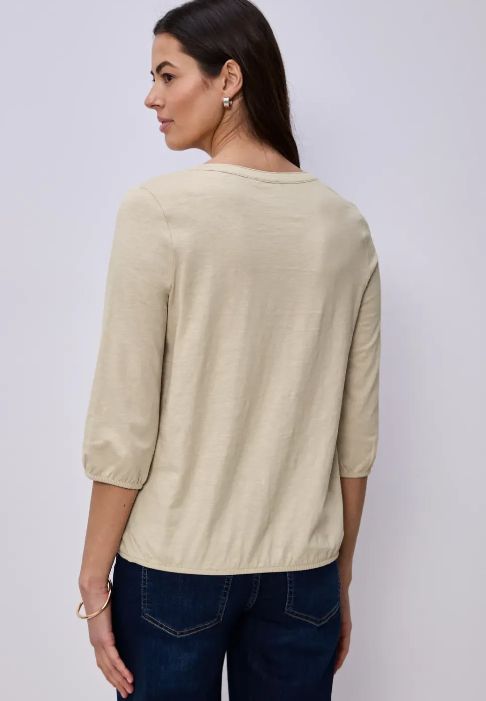3/4-Arm Shirt mit Split Neck und Knöpfen