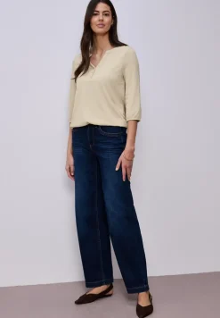 3/4-Arm Shirt mit Split Neck und Knöpfen